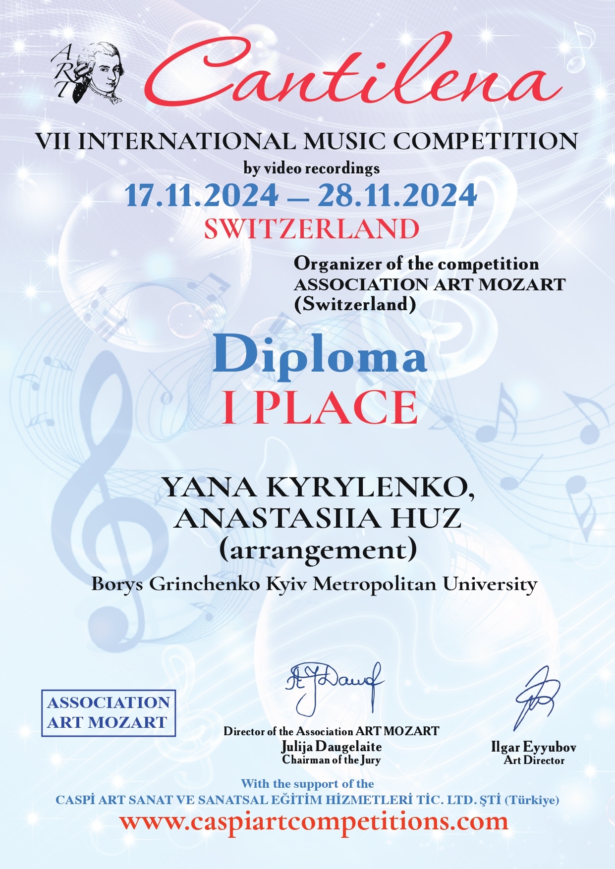 1 PLACE Yana Kyrylenko Anastasi 1